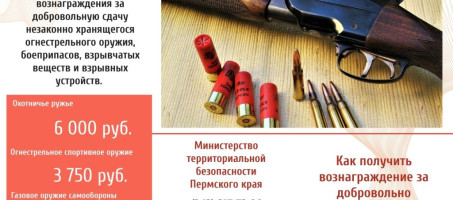 О выплате гражданам денежного вознаграждения за добровольную сдачу незаконно хранящегося огнестрельного оружия, боеприпасов, взрывчатых веществ и взрывных устройств